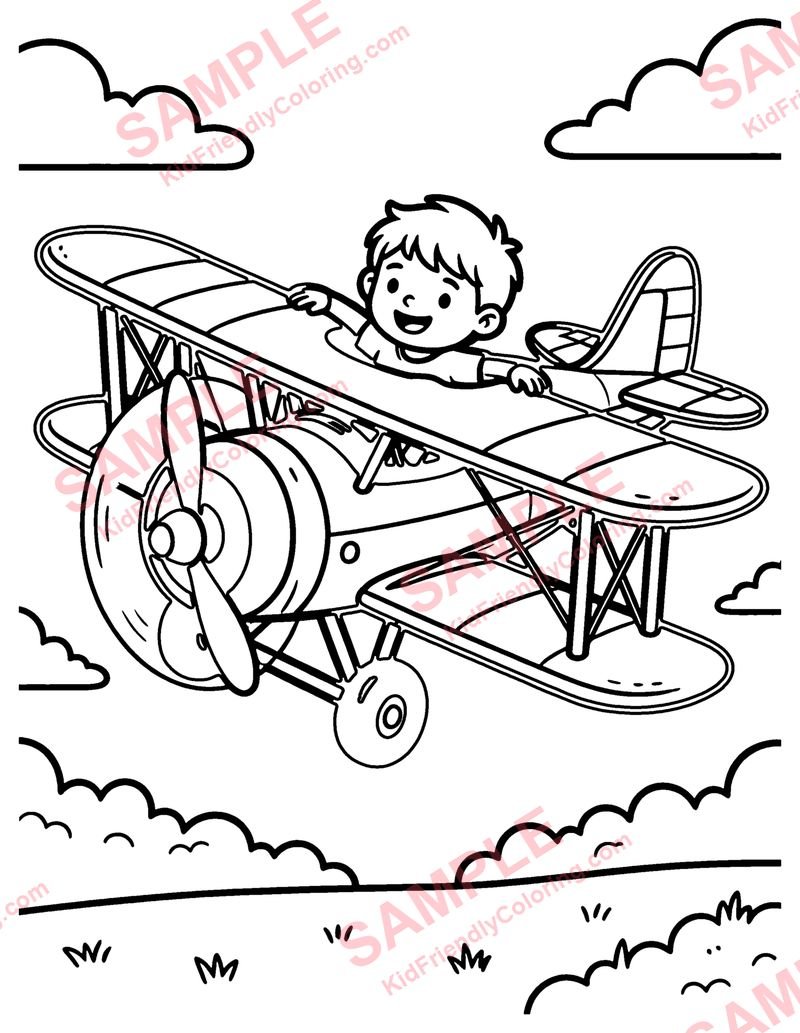 Biplane coloring page preview