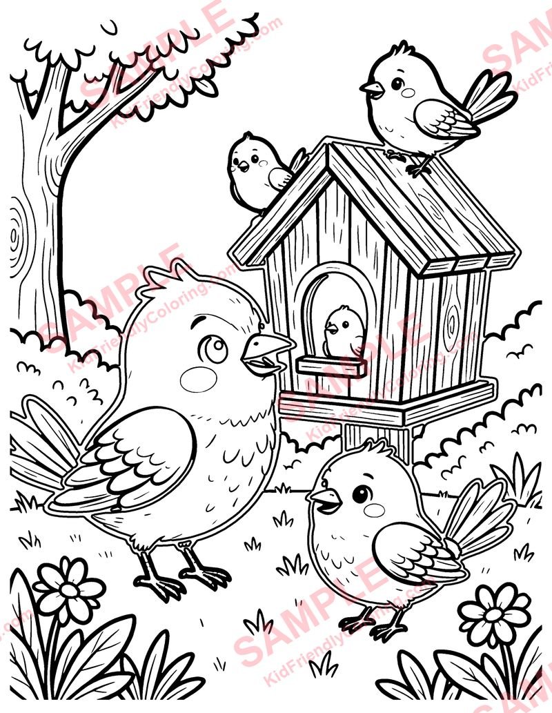 Birdhouse coloring page preview