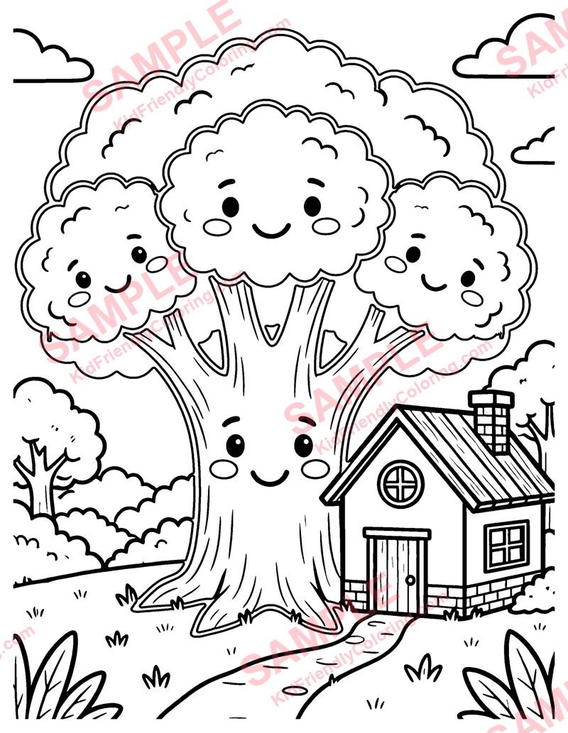 Broccoli Tree House coloring page preview