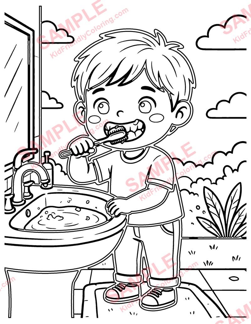 Brushing Teeth coloring page preview