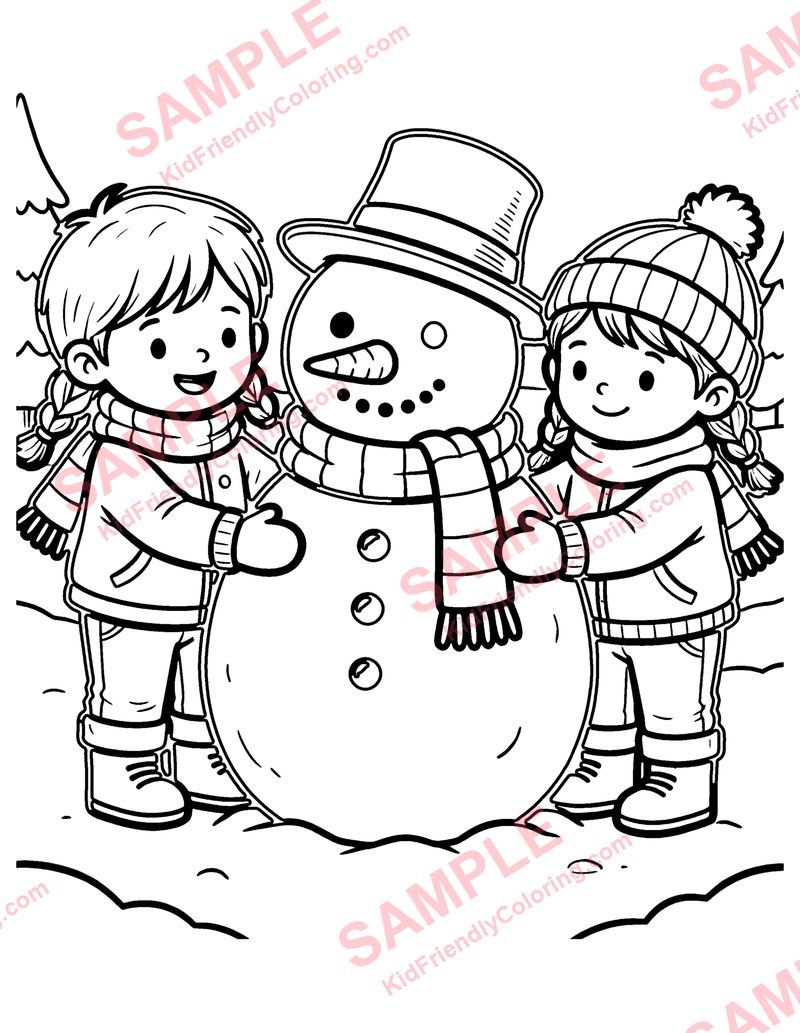 Building a Snowman coloring page preview