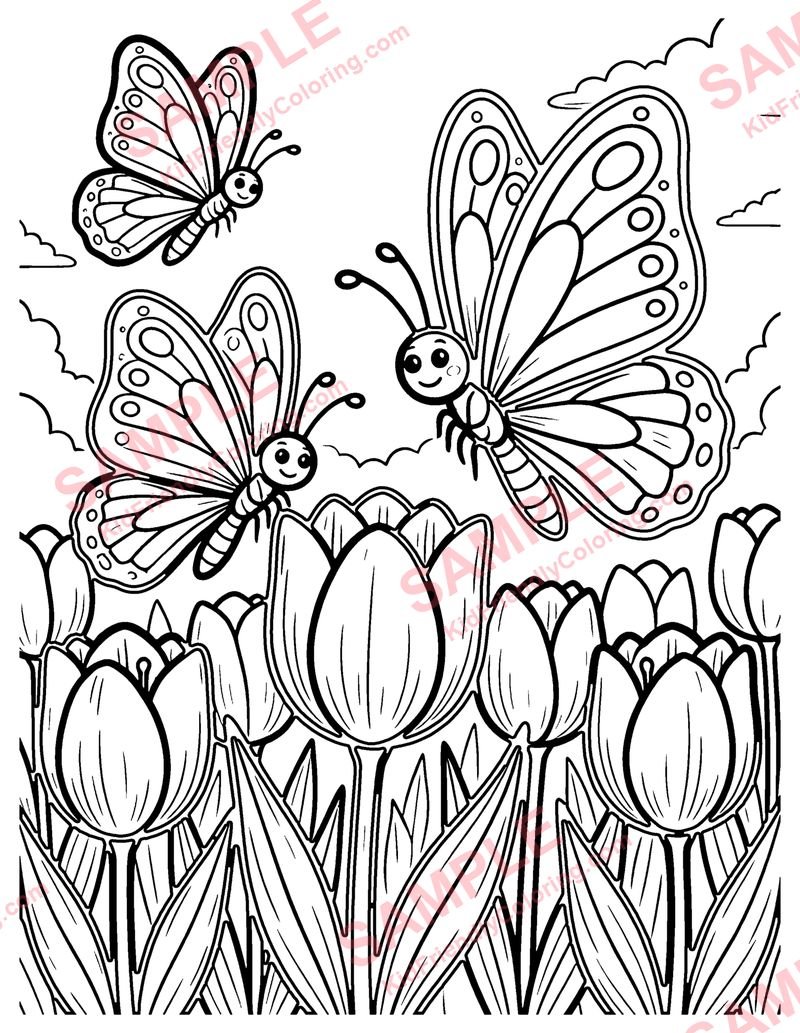 Butterflies in Spring coloring page preview