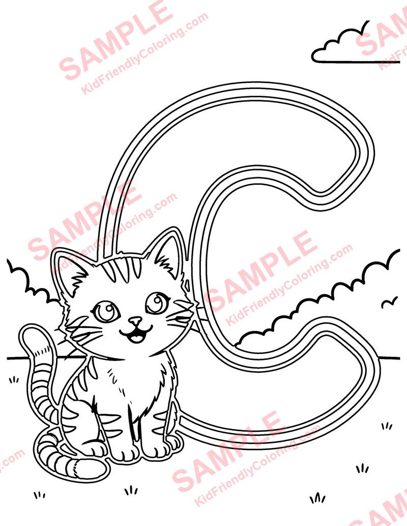 C Is for Cat coloring page preview