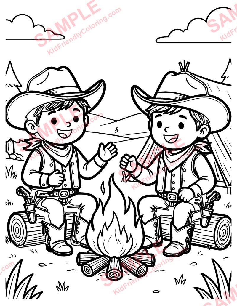 Campfire Under Stars coloring page preview