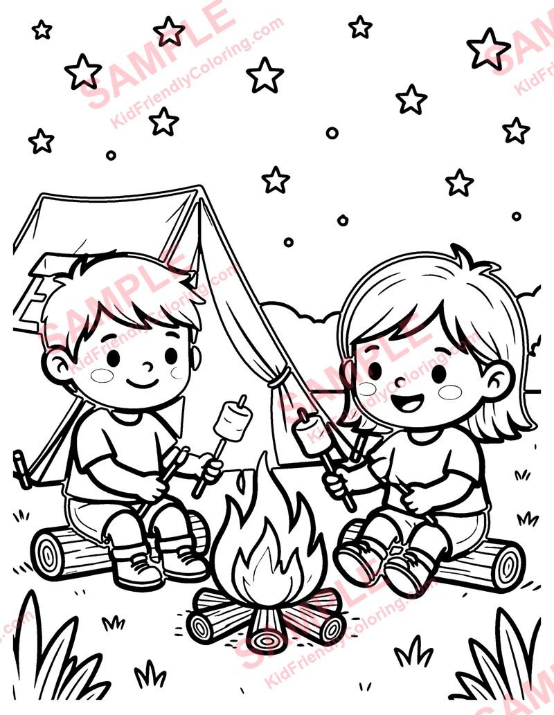 Camping Under the Stars coloring page preview