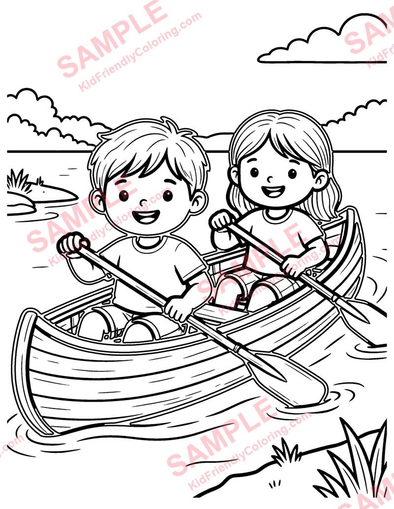 Canoe coloring page preview