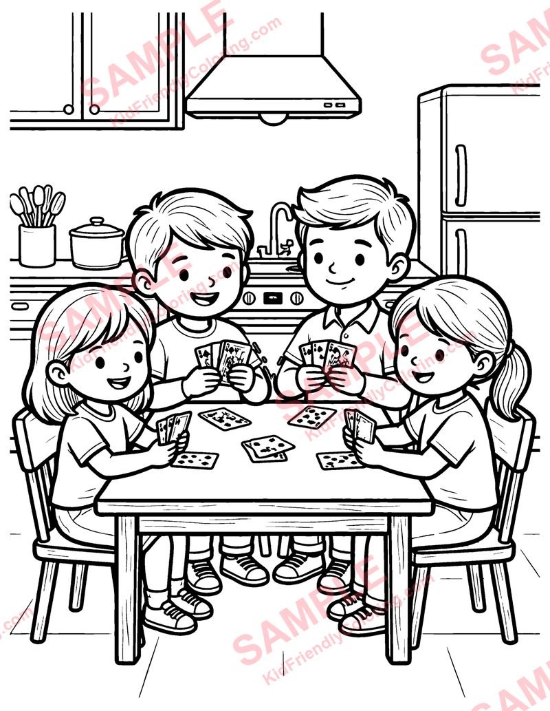 Card Game Night coloring page preview