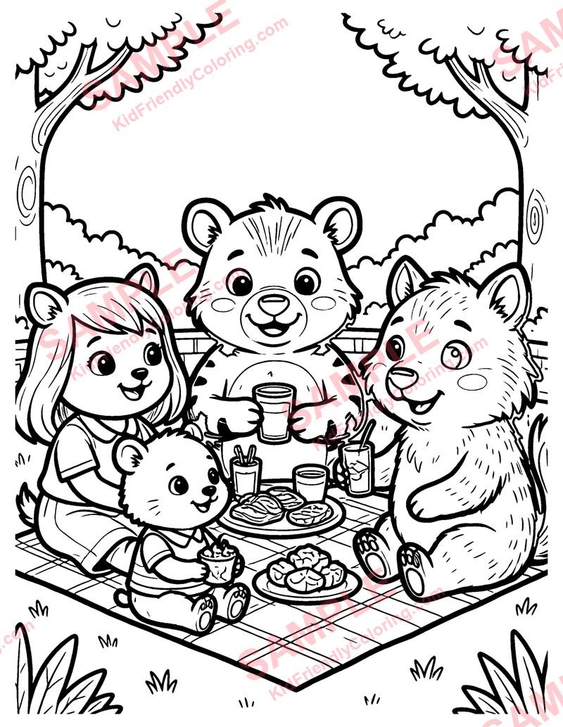 Cartoon Picnic coloring page preview