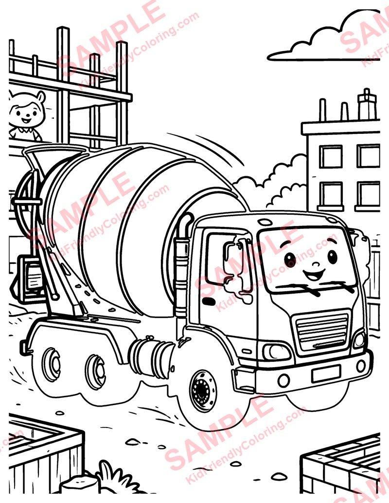 Cement Mixer coloring page preview