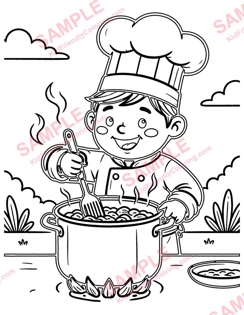 Chef coloring page preview