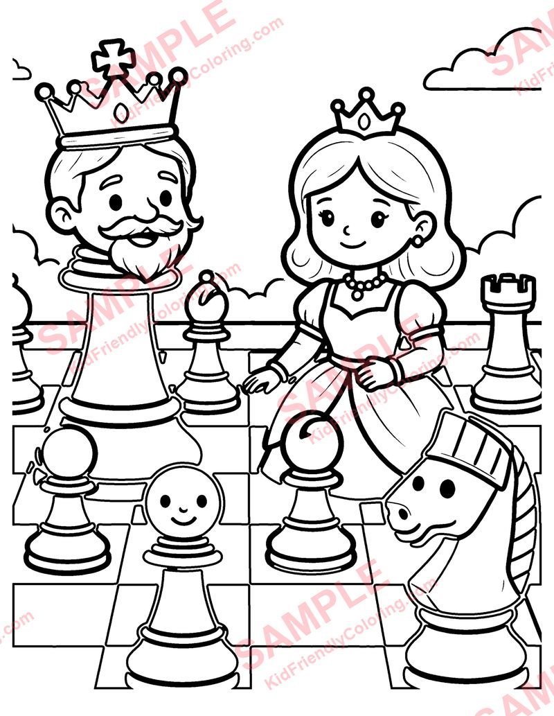 Chess Pieces coloring page preview