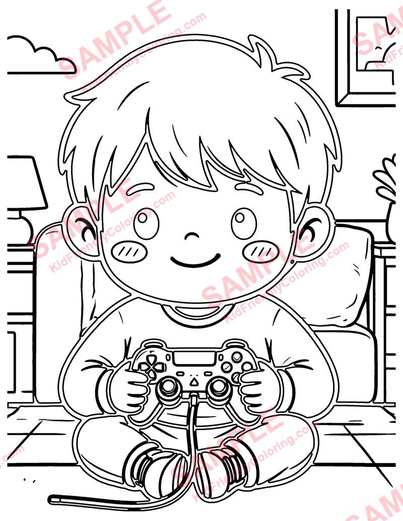 Chibi Gamer coloring page preview