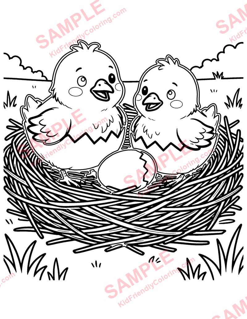 Chicks Hatching coloring page preview