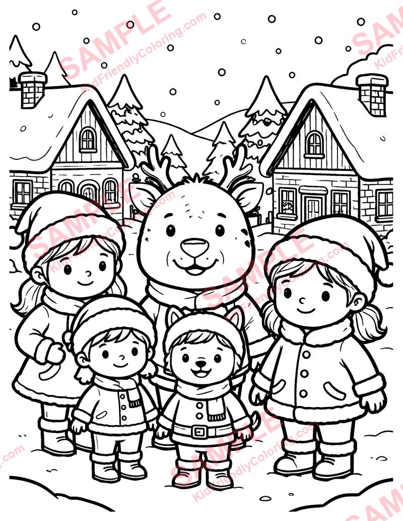 Christmas Village coloring page preview