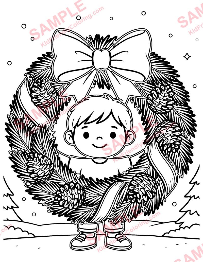 Christmas Wreath coloring page preview
