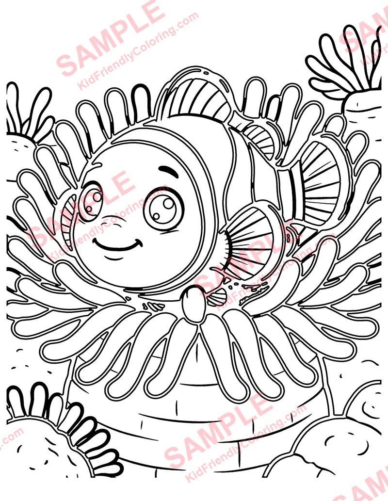 Clownfish and Anemone coloring page preview