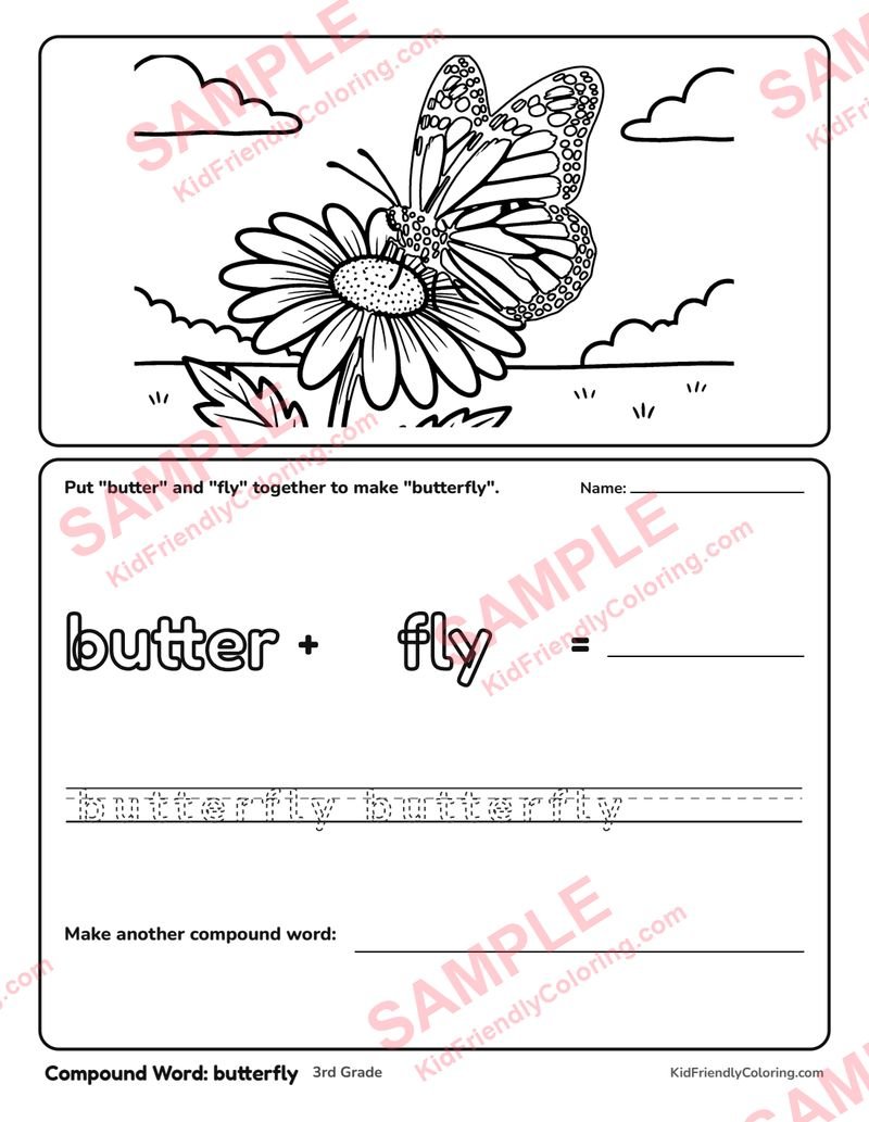 Compound Word: butterfly coloring page preview