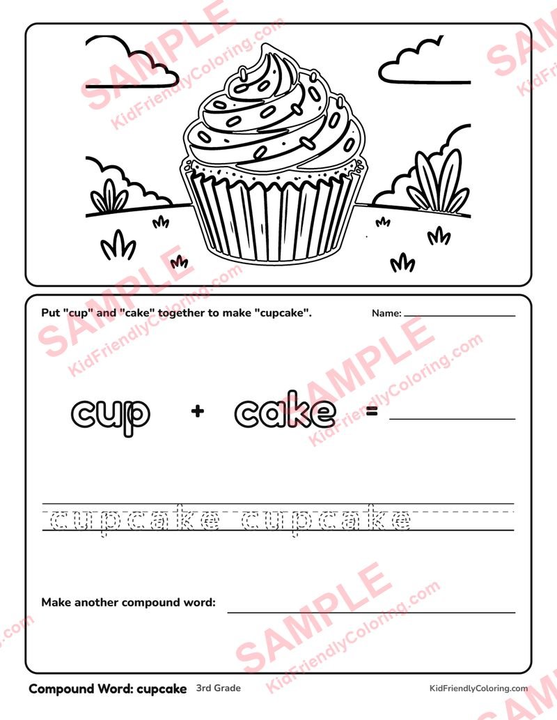 Compound Word: cupcake coloring page preview