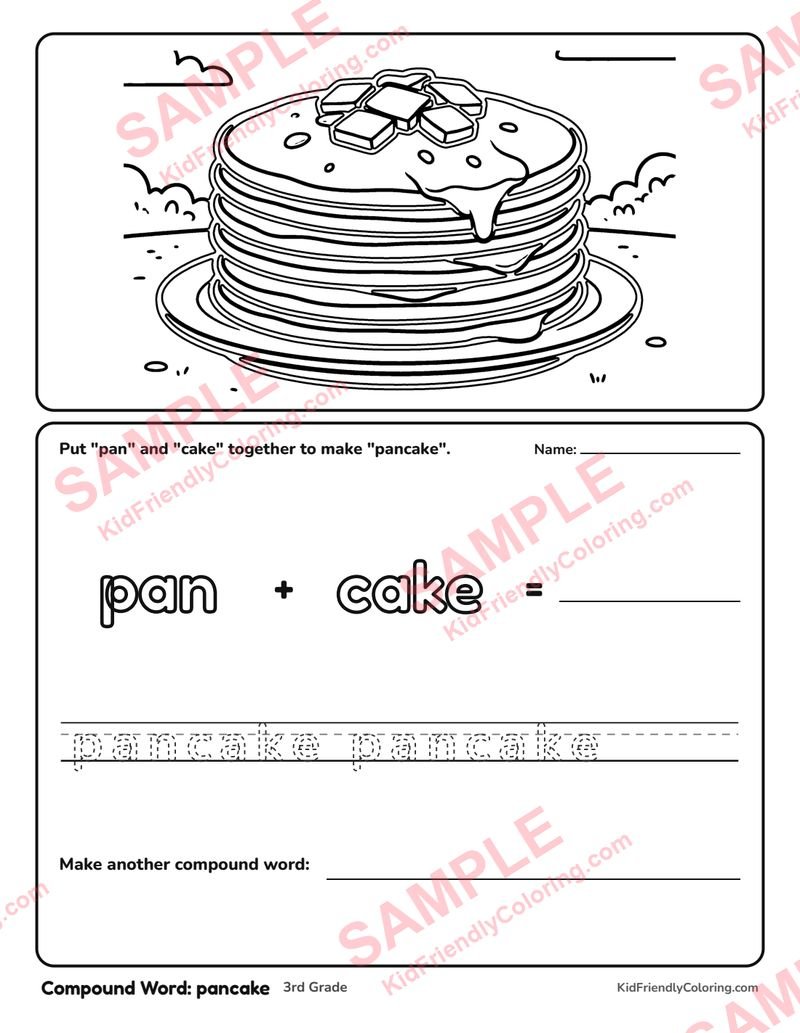 Compound Word: pancake coloring page preview