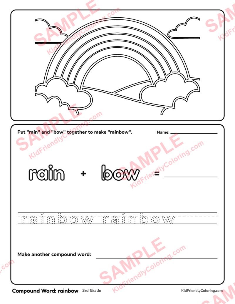 Compound Word: rainbow coloring page preview