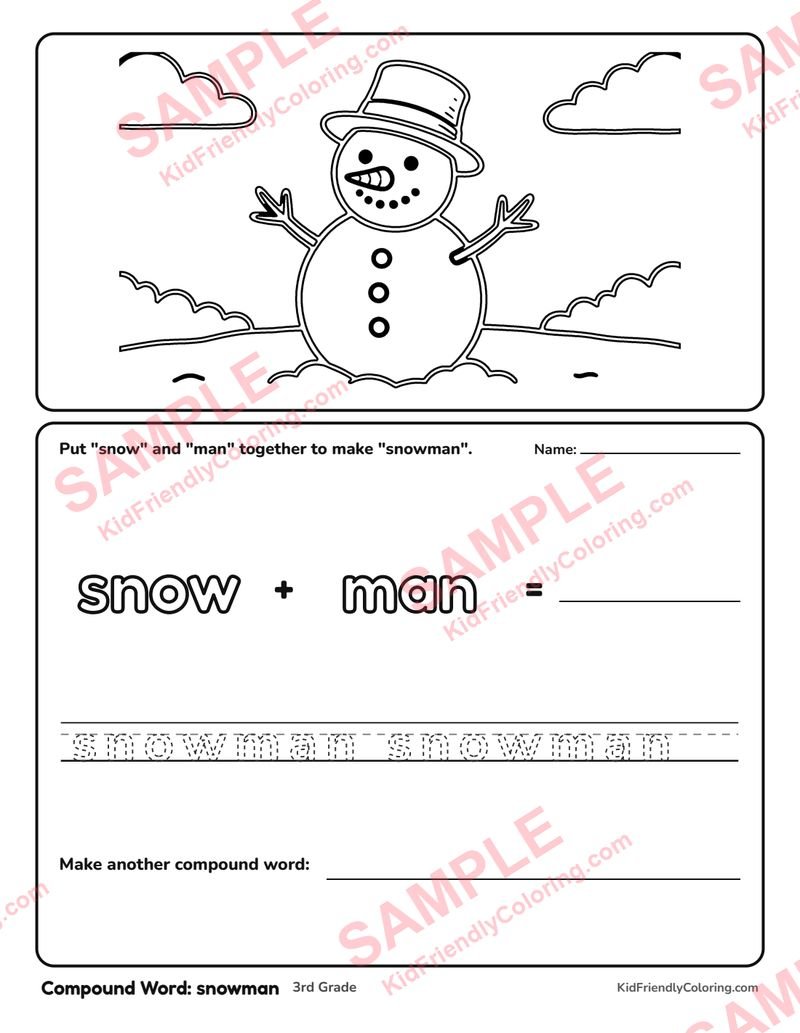 Compound Word: snowman coloring page preview