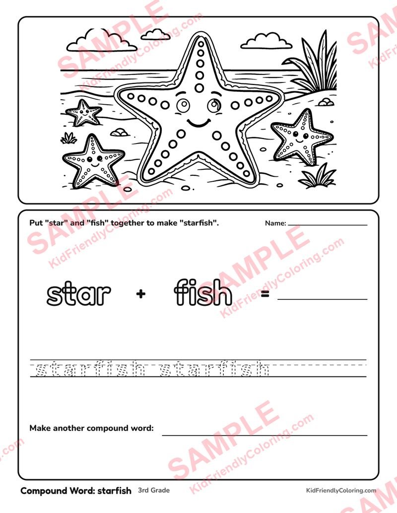 Compound Word: starfish coloring page preview