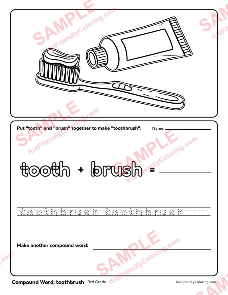 Compound Word: toothbrush coloring page preview