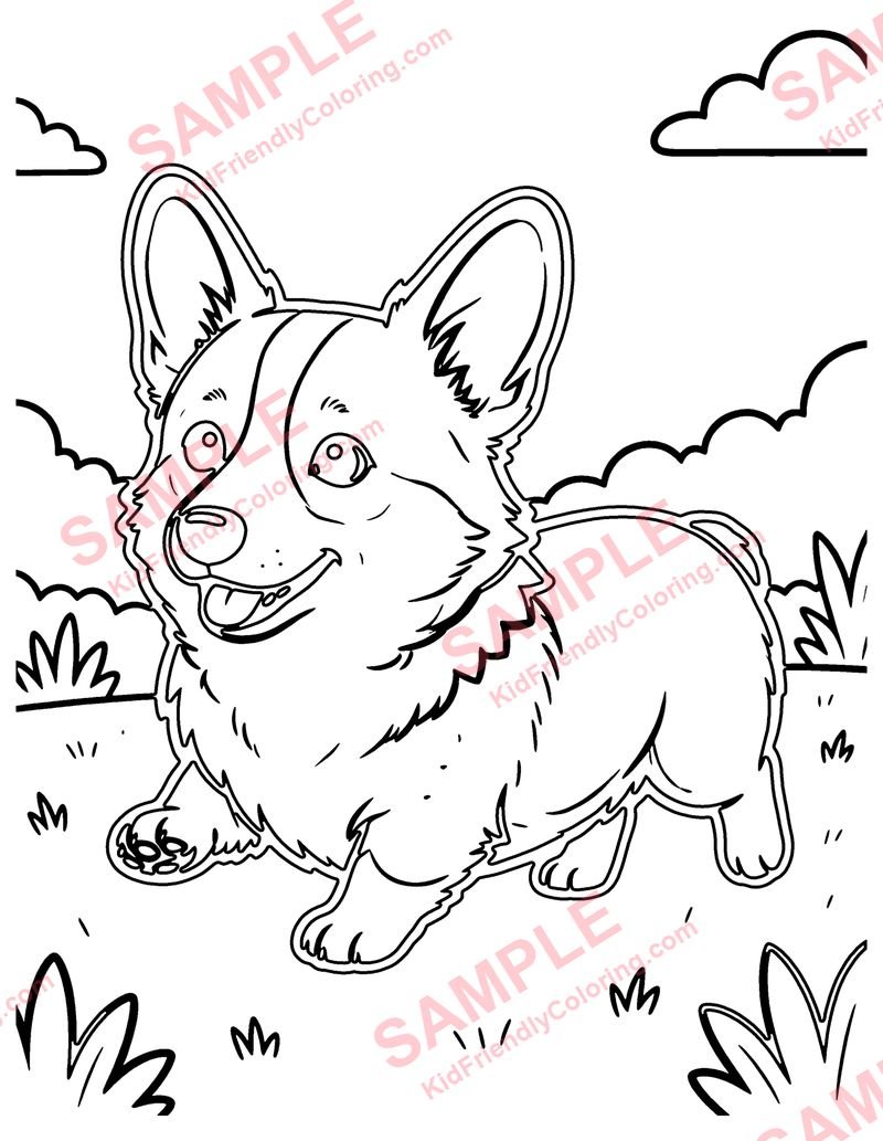 Corgi coloring page preview
