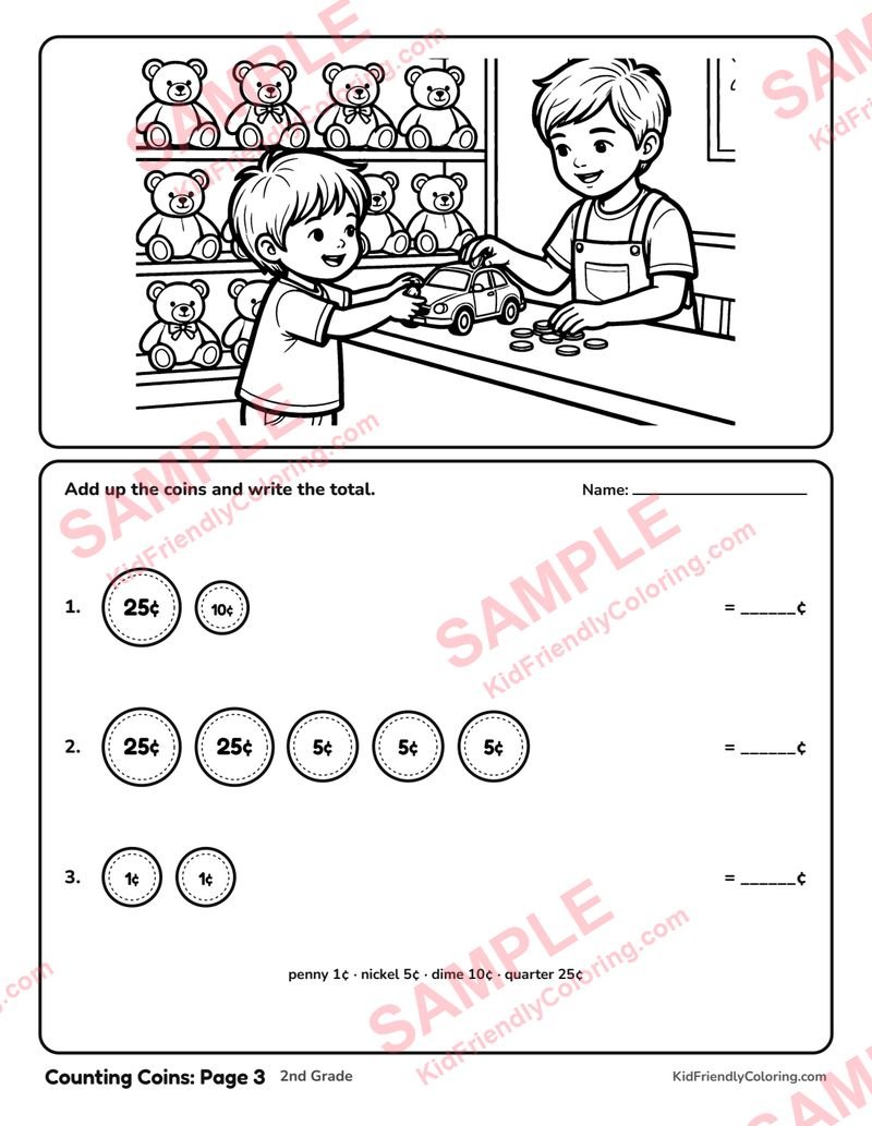 Counting Coins: Page 3 coloring page preview