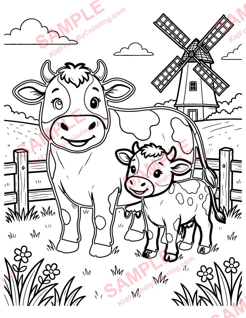 Cow and Calf coloring page preview