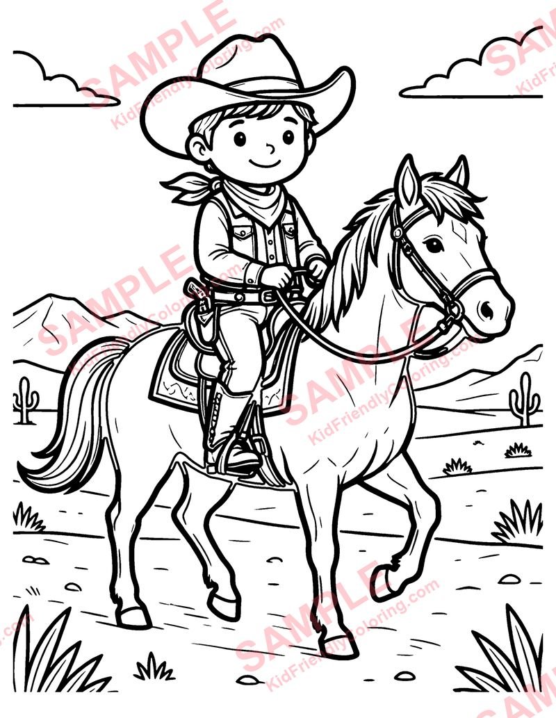 Cowboy on Horseback coloring page preview