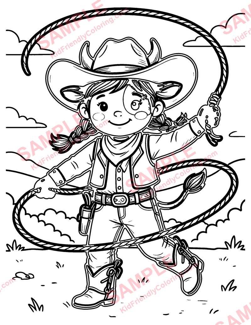 Cowgirl Lasso coloring page preview