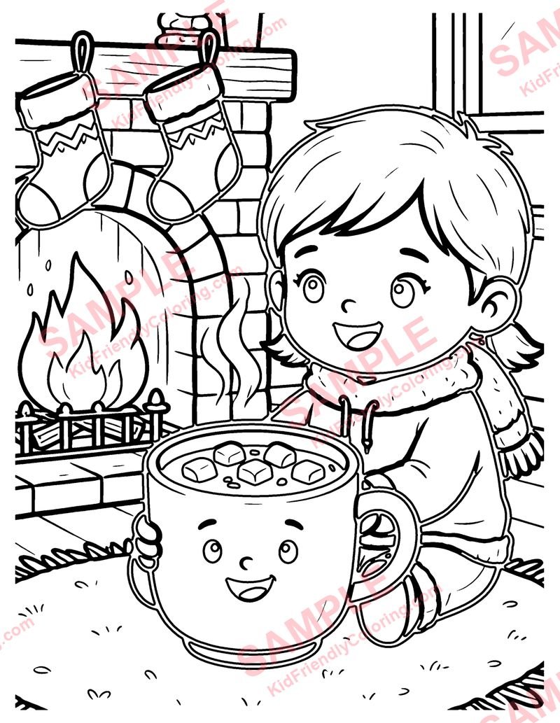 Cozy Fireplace coloring page preview