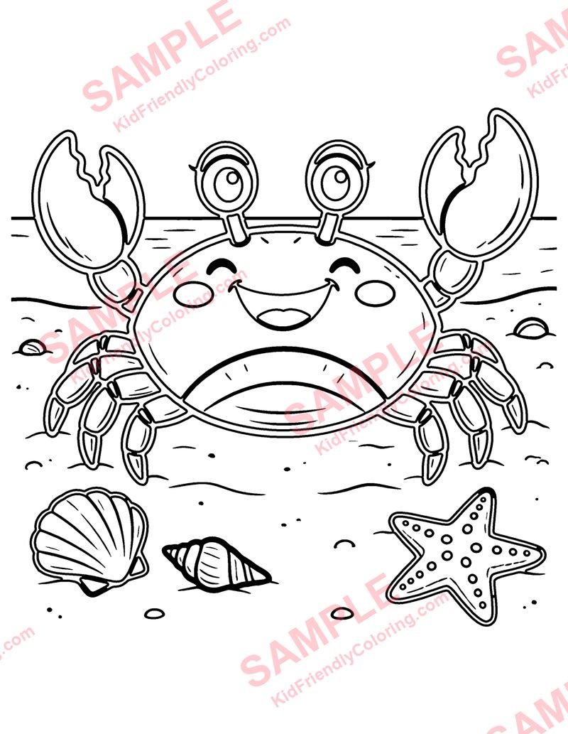 Crab on the Beach coloring page preview