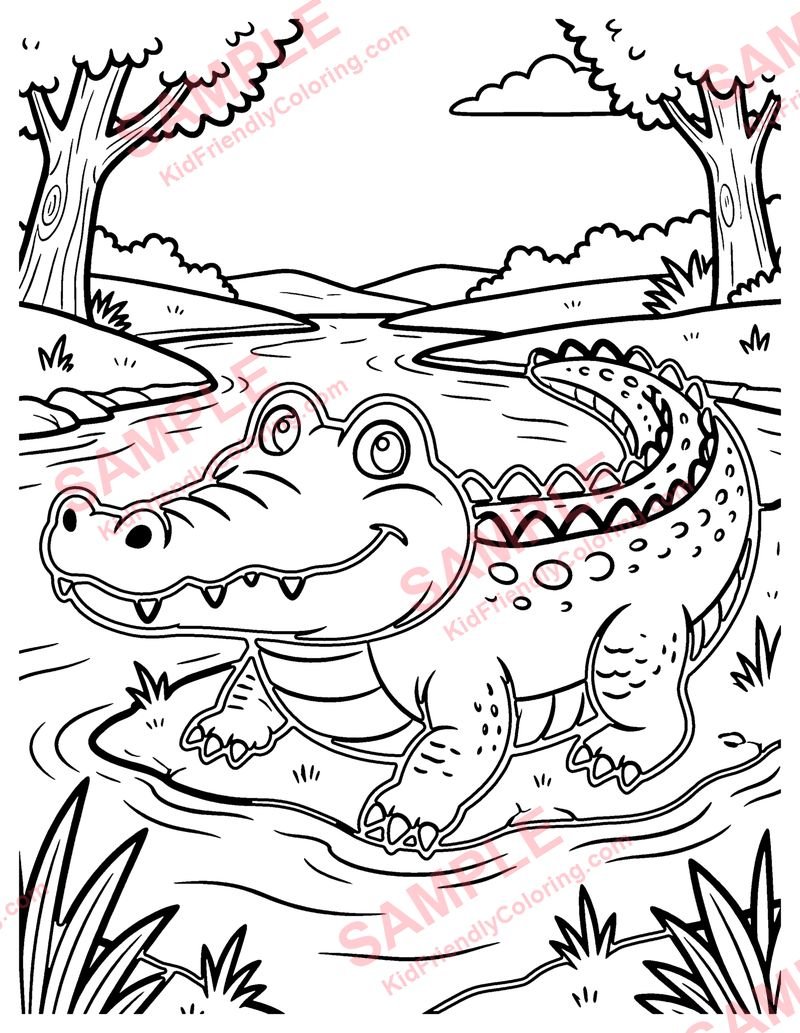 Crocodile coloring page preview
