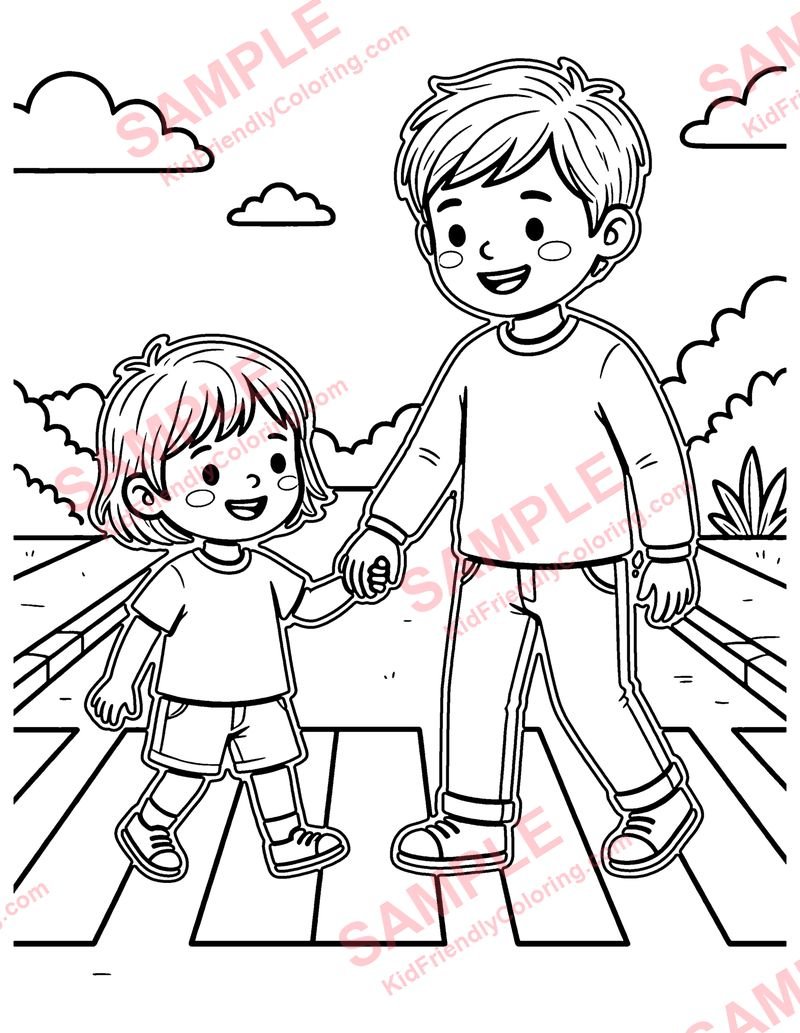 Crossing Safely coloring page preview
