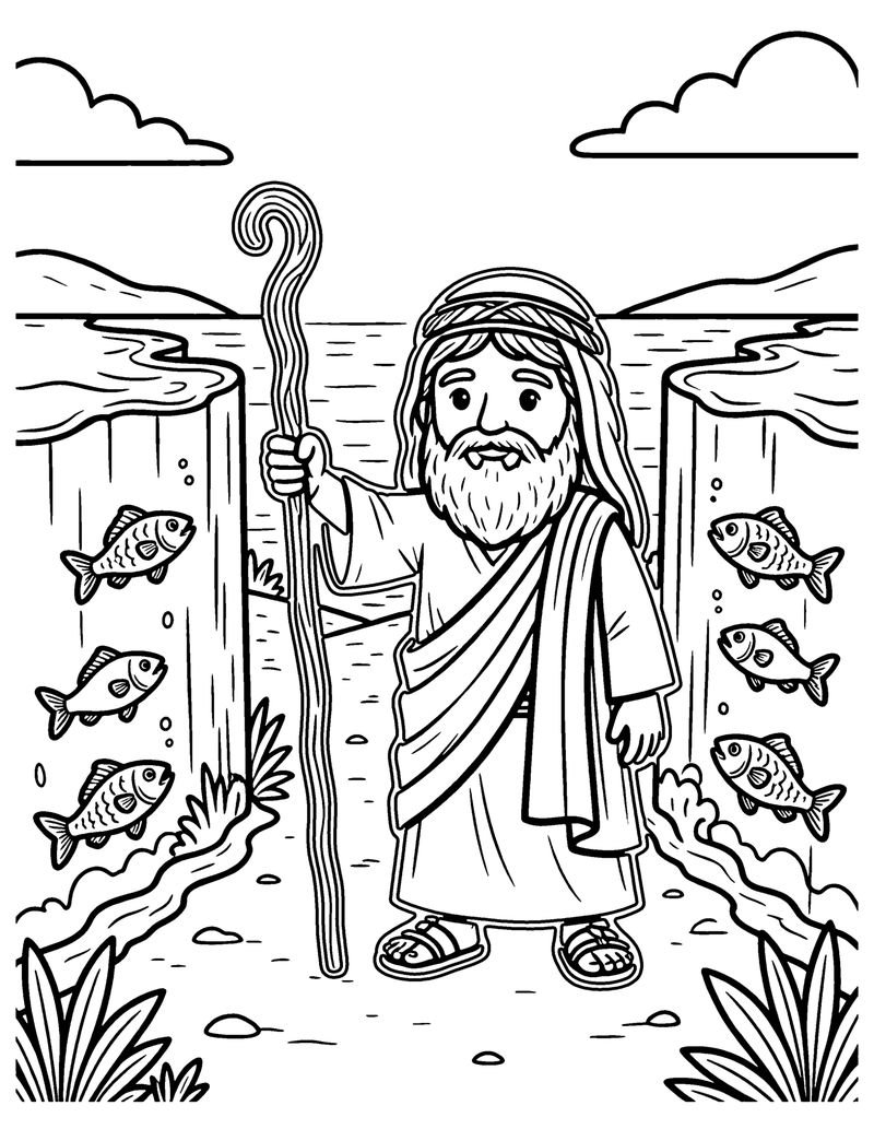 Crossing the Red Sea coloring page preview