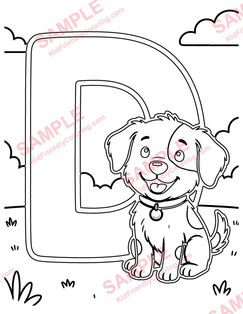 D Is for Dog coloring page preview