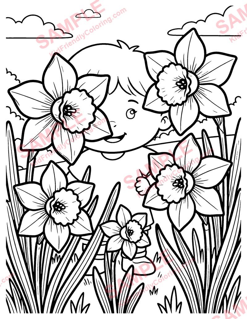 Daffodils coloring page preview