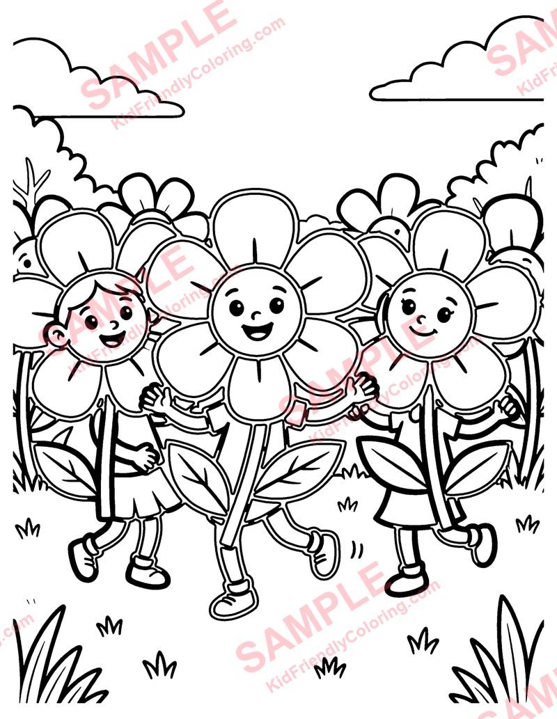Dancing Flowers coloring page preview