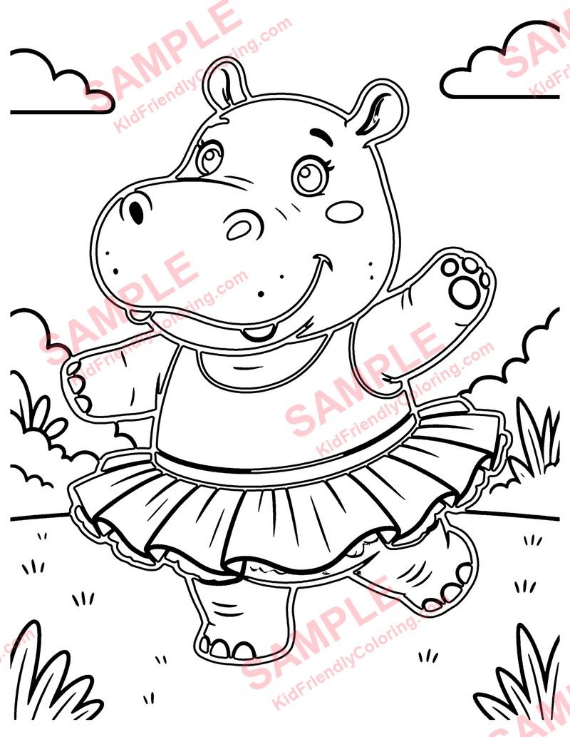 Dancing Hippo coloring page preview