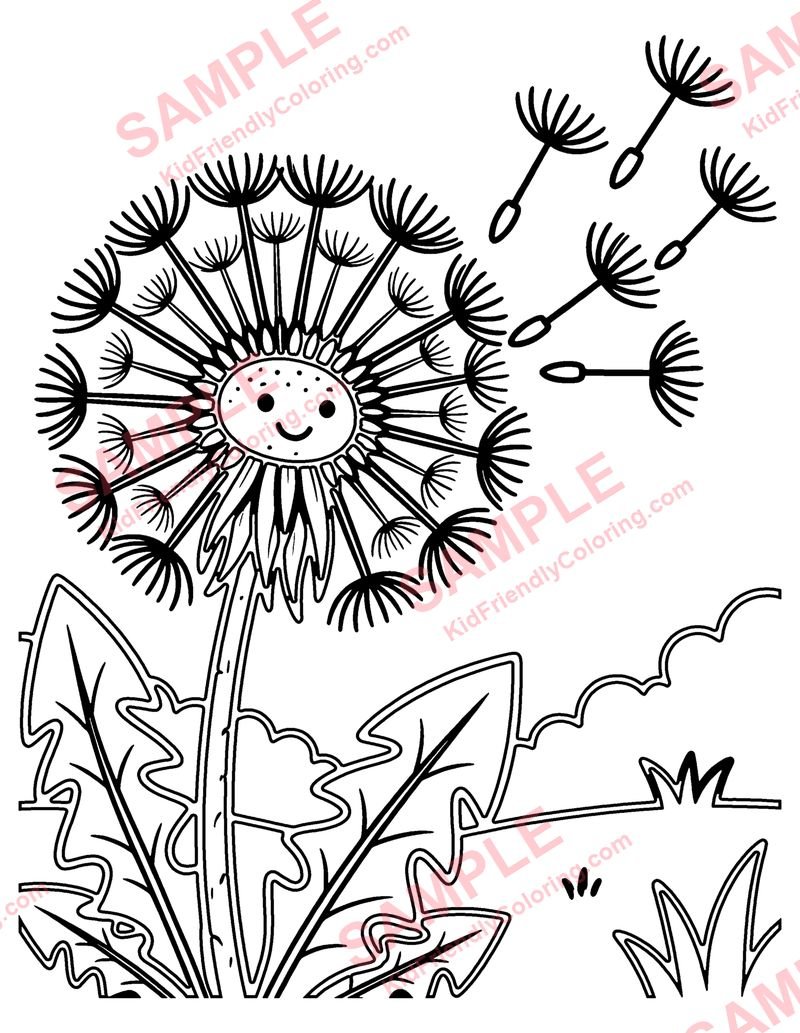 Dandelion Wishes coloring page preview