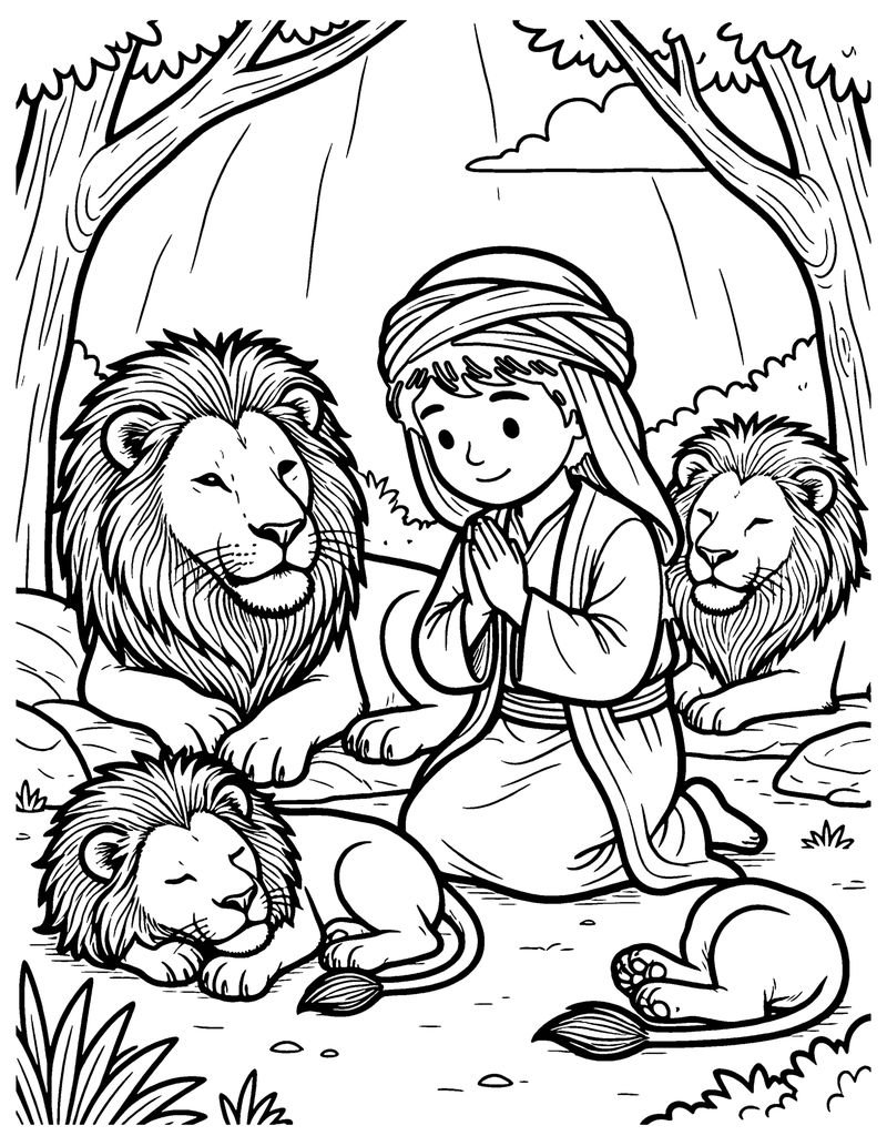 Daniel and the Lions coloring page preview