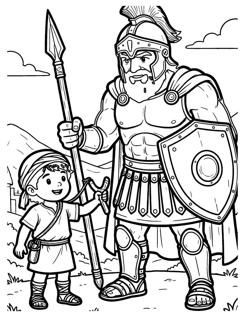 David and Goliath coloring page preview
