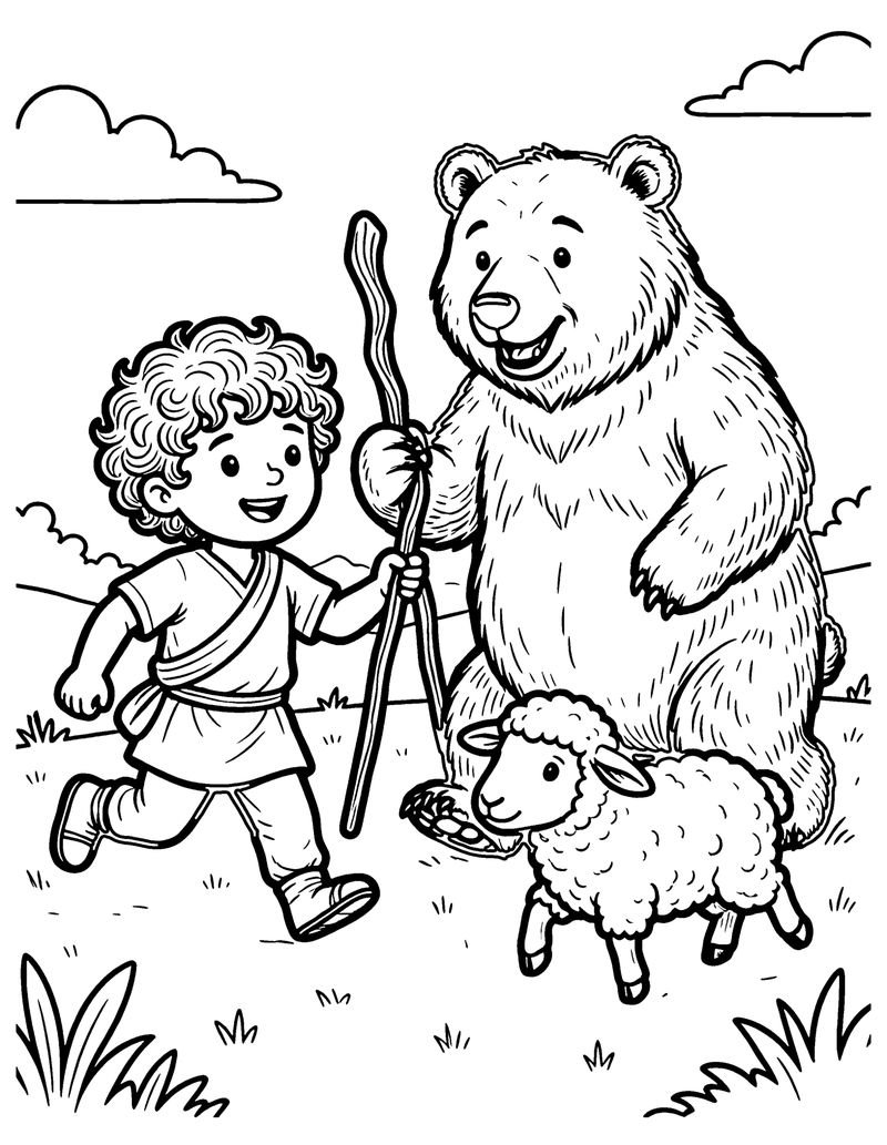 David Protects His Sheep coloring page preview