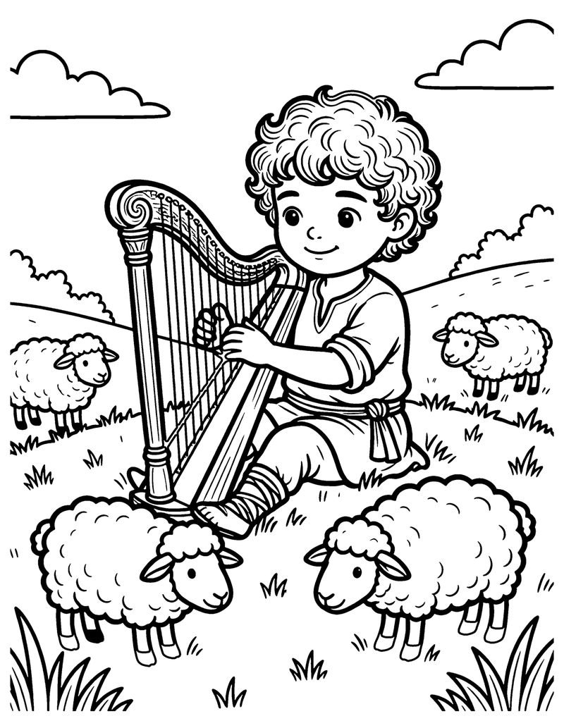 David the Shepherd Boy coloring page preview
