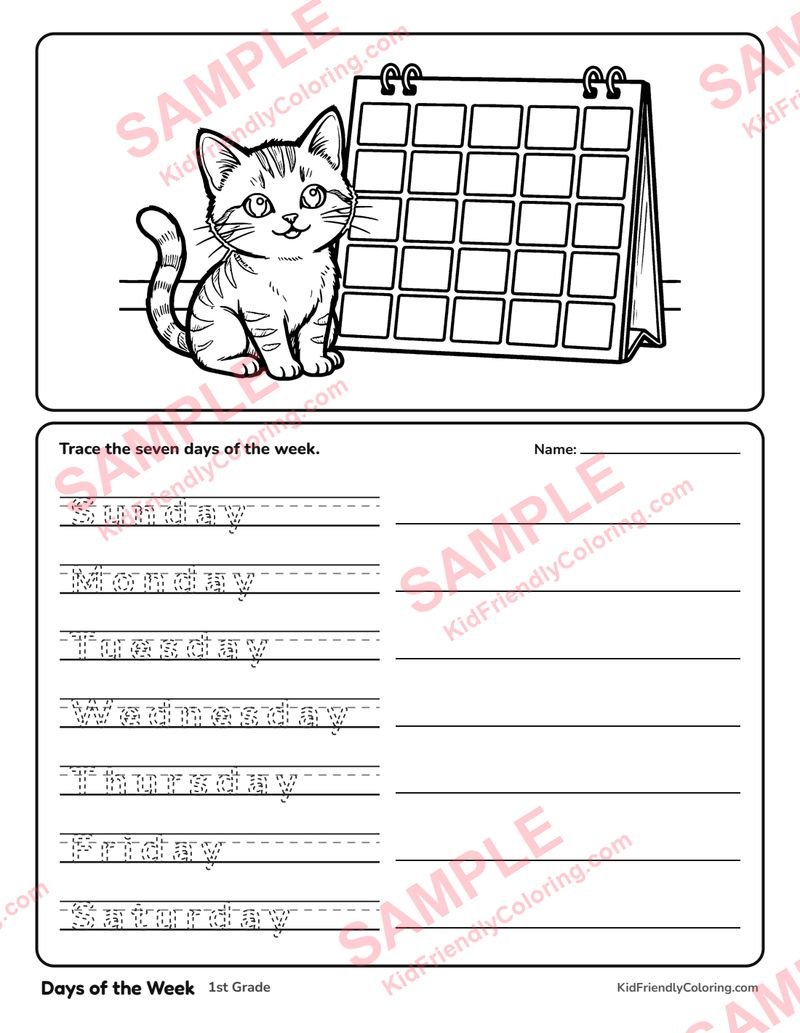 Days of the Week coloring page preview