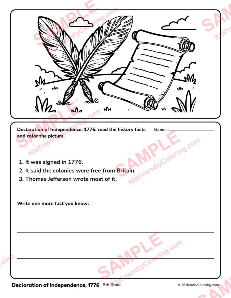 Declaration of Independence, 1776 coloring page preview