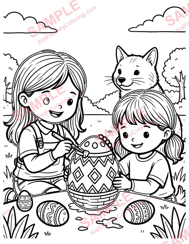 Decorating Eggs coloring page preview