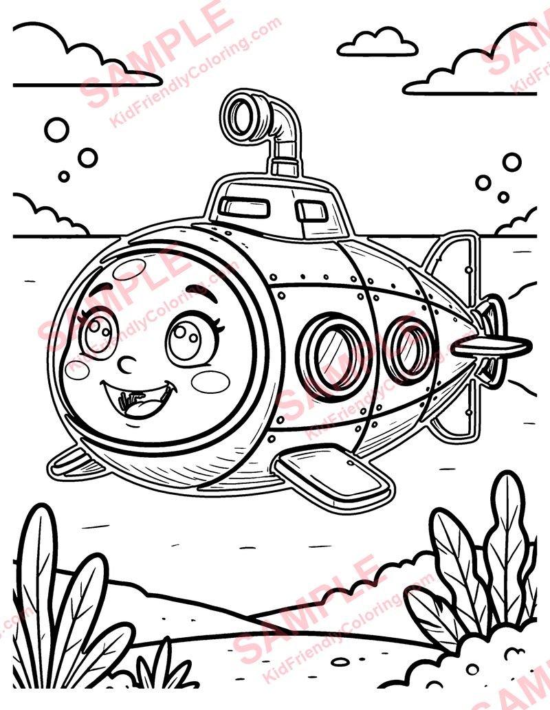 Deep Sea Sub coloring page preview